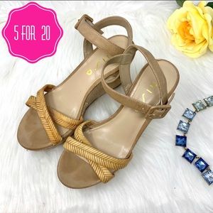 Unisa Tan Rope Strapy Wedge Heels Shoes Size 7.5